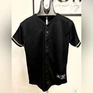 NWOT Girls Youth Majestic Baseball Jersey, Black With Sparkling Gold